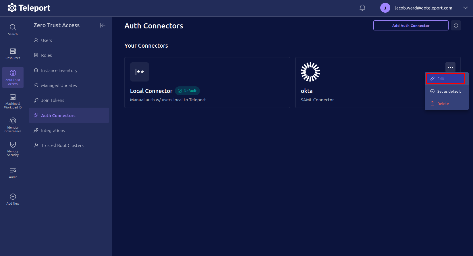 Navigate to SAML connector edit