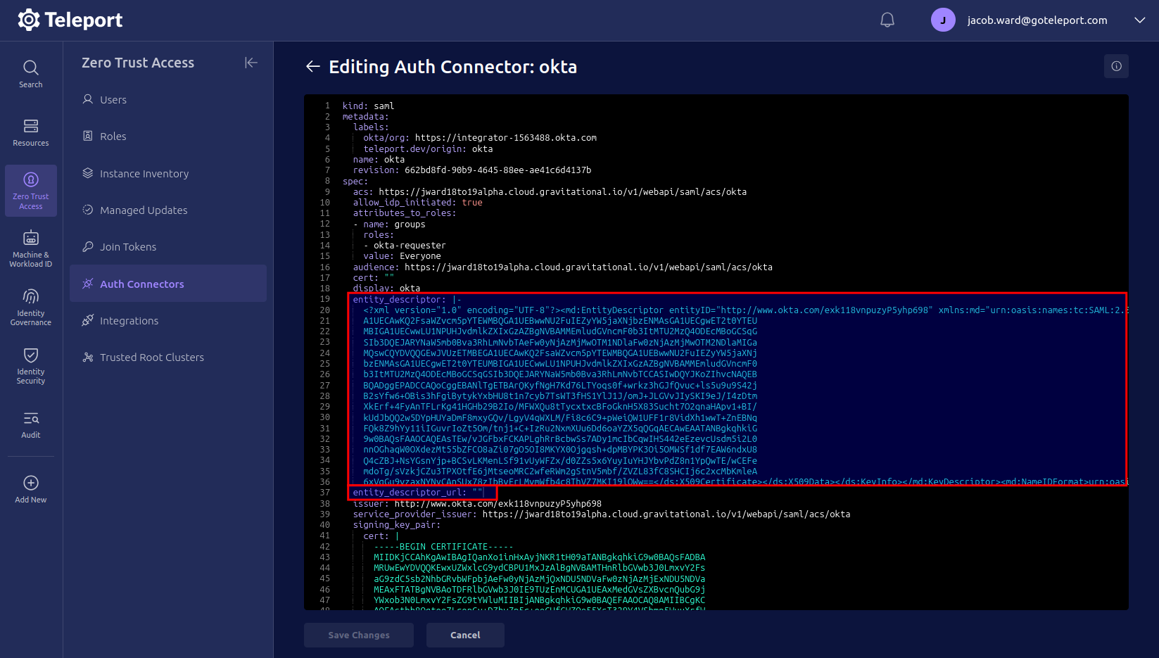 SAML connector editor initial state
